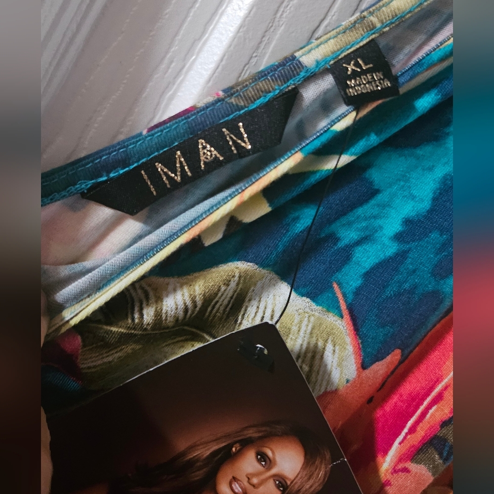 NWT IMAN Island Print Beach Maxi Dress - Picture 4 of 7